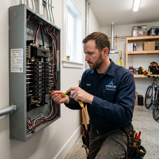 Eletricista profissional trabalhando com segurança